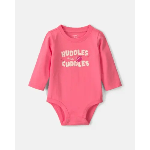 Baby Girl 'Huddles And Cuddles' Football Long-Sleeve Graphic Bodysuit - Coral | Carter's