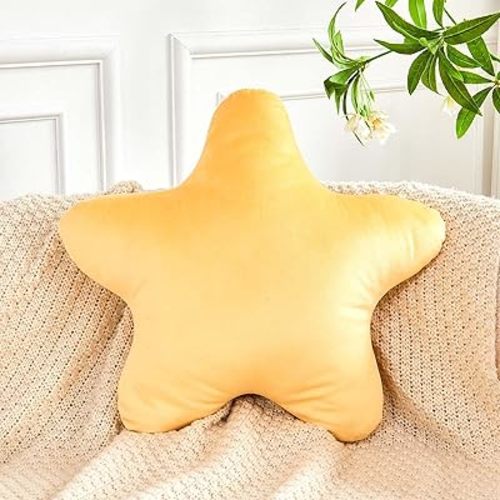 Yellow Star Throw Pillow, Cute Star Pillow Room Decor, Soft 14.9" Star Shaped Decorative Throw Pillow for Bedroom, Star Plush Floor Cushions Pillows