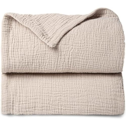 Lulu moon Muslin Quilt Blanket, Crib Blanket for Baby and Toddler,47x47 Inches(Ivory)