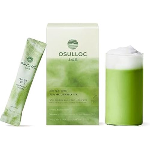 OSULLOC Jeju Matcha Milk Tea (7oz X 10 Packets), Easy on-the-go Stick type Powder Blended tea, Deep flavored matcha & creamy milk