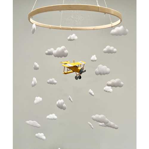 Blue airplane baby mobile, cloud felt baby mobile, baby boy mobile, pilot mobile, gender neutral nursery, baby boy nursery, baby mobile
