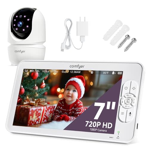 Comfyer Baby Monitor with Camera and Audio, 7" 720P HD Video Baby Monitor No WiFi, 6000mAh Battery, VOX Mode, Auto Night Vision, Hack Proof, Remote PTZ
