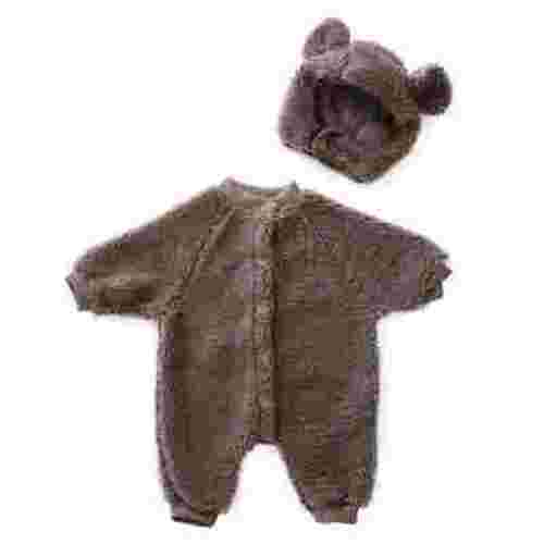 Unisex Baby Jumpsuit Fuzzy Fleece Button down Long Sleeve Warm Snowsuit with Bear Hat Infant Girls Clothes 0-12M, Brown, 3 Months