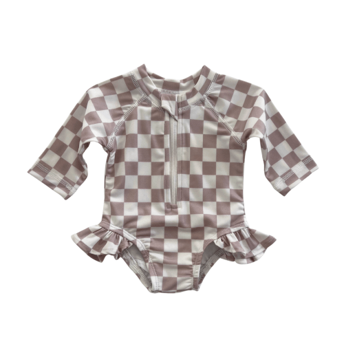 Tiramisu Checkerboard / Skipper Rashguard Swimsuit / UPF 50+ – SIIX COLLECTION