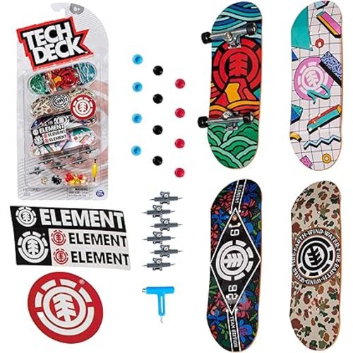 TECH DECK, Ultra DLX Fingerboard 4-Pack, Element Skateboards, Collectible and Customizable Mini Skateboards, Kids Toy for Ages 6 and up