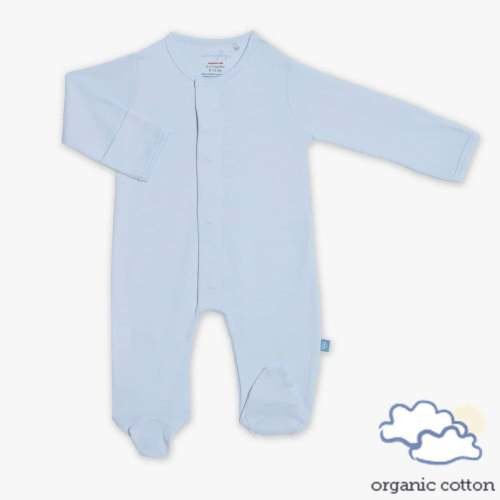 soft baby blue organic cotton magnetic footie