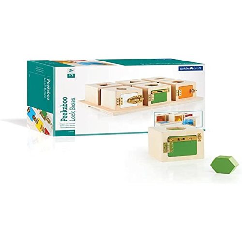 Guidecraft Peekaboo Lock Boxes with Storage Tray: Sorting & Stacking Toy for Children - Kids Early Learning and Development Toy - 10.75 x 15.75 x 4.5 - Multicolor
