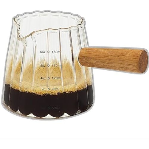 TIWPAJS Espresso Cups 6OZ, Espresso Accessories, Expresso Shots Cup, Espresso Shot Glass with V-Shaped Mouth, Ribbed Milk Frothing Pitcher, Glass Measuring Cup