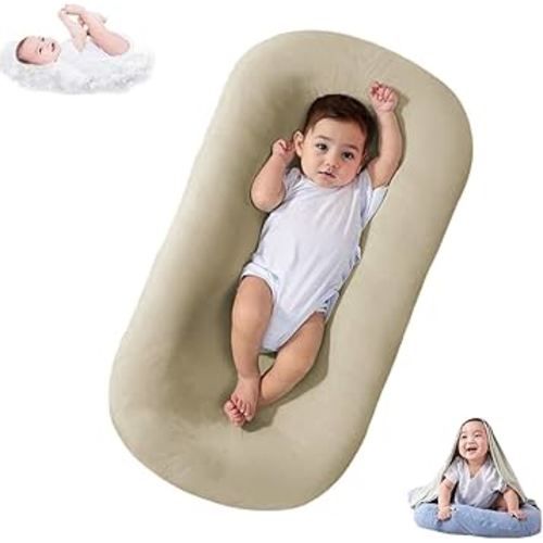 Lucakuins Baby Lounger, Bionic Design Baby Lounger for Newborn 0-24 Months, Soft Organic Cotton Breathable Lounger for Infants (Apricot Baby Lounger)
