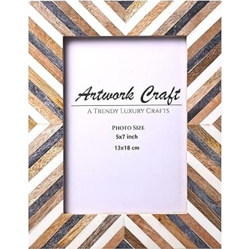 Picture Photo Frame Chevron Herringbone Art Inspired Vintage Table-Top/Wall Décor Frames (5x7 Inches, Gray,White,Wood)