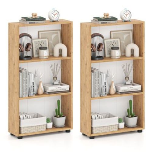Costway 2PCS Bookshelf 3-Tier Bookcase w/Anti-Tipping Kit for Living Room Home Office Brown