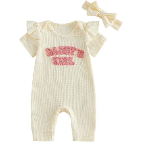 Newborn Baby Girls Summer Clothes Daddy's Girl Embroidery Ruffle Jumpsuit Bubble Romper Bodysuit Shorts Outfits