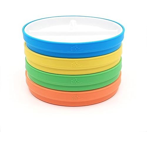 Elk and Friends Kids 6.7” Porcelain Divided Plates with Silicone Sleeves | Suitable for Babies/Kids/Toddlers | Microwave & Dishwasher Safe | Non Slip | Snack Dishes