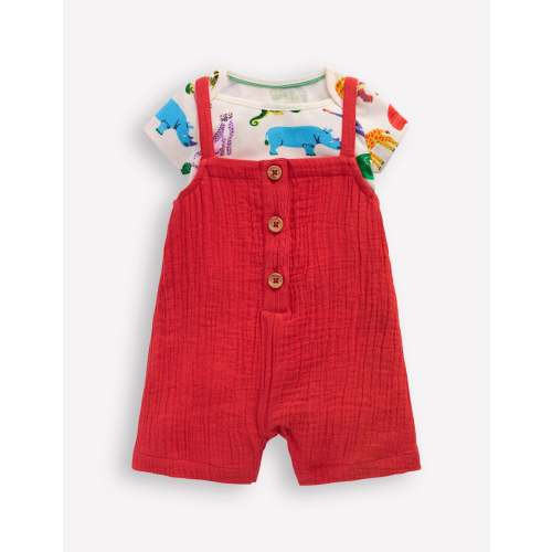 Double Cloth Overalls Set-Poppy Red Jungle
