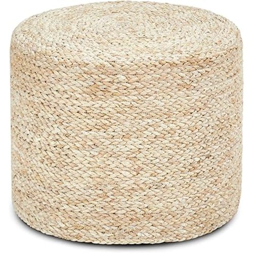 Wimarsbon 18'' Ottoman Pouf, Natural Braided Poof, Rustic Handweave Lounge Pouffe, Boho Footrest Stool for Bedroom, Accent Table or Seat for Living Room (Natural Corn Husk)
