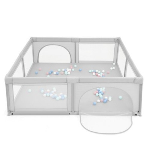 Costway Baby Playpen Infant Large Safety Play Center Yard w/ 50 Ocean Balls Grey\Colorful\Blue, Color: Gray