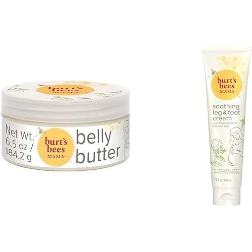 Burt's Bees Mama Bee Belly Butter, Leg & Foot Cream - Pregnancy Stretch Mark Prevention Cream, 6.5 Oz Tub & 3.38 Oz Foot Cream