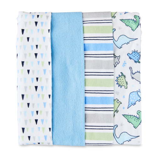 Parent's Choice Cotton Flannel Receiving Blankets for Baby Boys, Dinosaurs, 4-Pack