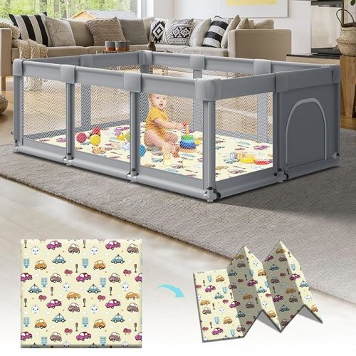 Baby Playpen with Mat, 74×50×27 inches, Baby Playard for Babies