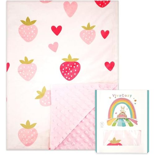 Baby Blanket for Girls Boys Unisex Neutral Strawberry Heart Pink Toddler Nursery Crib Throw Gift Blanket with Dotted Backing Double Layer 30 x 40 Inch