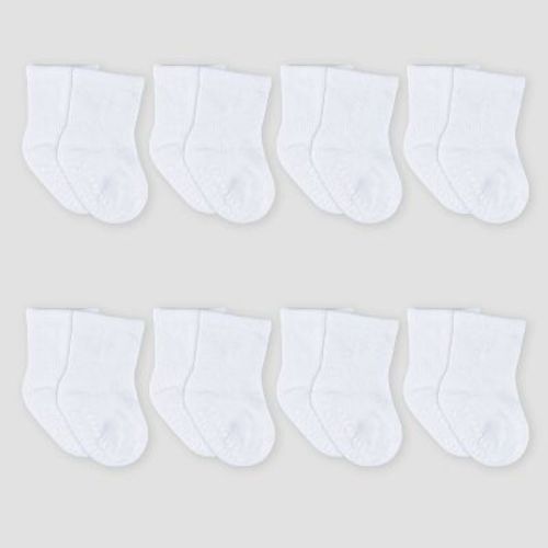 Gerber Baby 8pk Wiggle Proof Socks, Color: White, Size: 0-6M