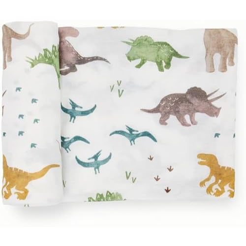 Little Unicorn Premium Stretch Knit Swaddle Blanket | Super Soft with Optimal Stretch & Breathability for swaddling (Dino Pals)