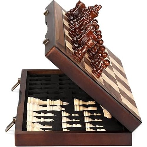 Magnetic Wooden Chess Set for Adults Kids, 15'' Chess Board Unique Chess Sets Game