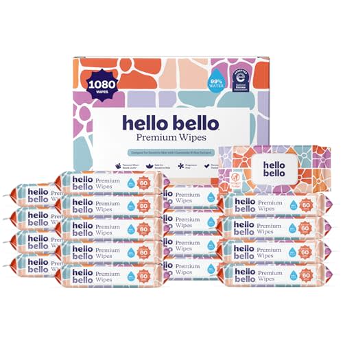 Hello Bello Premium Wipes, Designed for Sensitive Skin with Chamomile & Aloe Extracts, Flower Pop (18 Resealable Packets = 1080 Total Wipes)