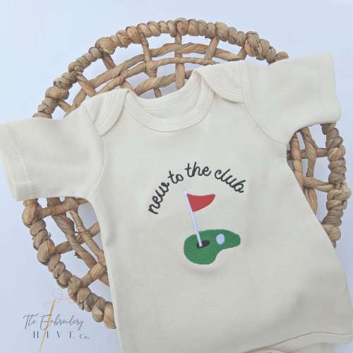 Embroidered New to the Club ONESIES® brand, Baby Golf Club, Daddy's Golfing Buddy, Pregnancy Baby Announcement, Unique Bodysuit, Misc 239