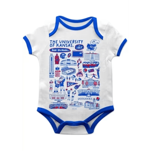 Vive La Fete Kansas Jayhawks Baby White Impressions One Piece
