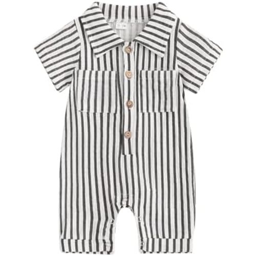 BemeyourBBs Newborn Baby Boy Summer Clothes Short Sleeve Dress Shirt Romper Button Jumpsuit Gentleman One Piece Outfit