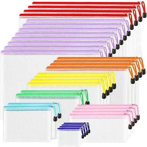 32pcs Mesh Zipper Pouch Bags, 8 Sizes, 8 Colors Zipper Pouches for Organizing, Board Game Storage, Travel, School Office
