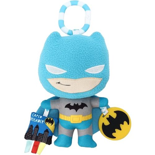 KIDS PREFERRED DC Comics The Batman Multi Sensory Activity Toy with Teethers, Crinkle Textures, and Clip for On The Go Fun for Infant and Baby Boys and Girls, Medium