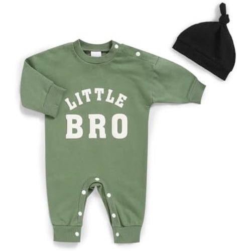 Sinhoon Baby Boy Outfits Little Brother Newborn Outfit Soft Cotton Romper Letter Print Coming Home Clothes with Hat