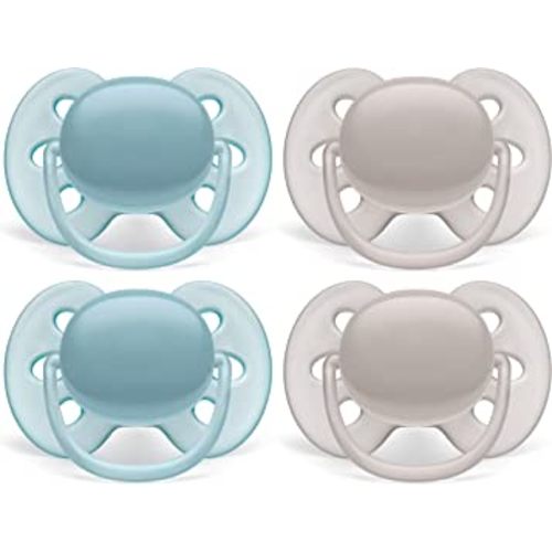 Philips AVENT Ultra Soft Pacifier, 6-18 months, Blue and Grey, 4 Pack, SCF211/40
