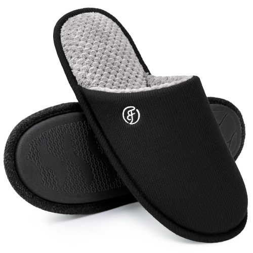 EverFoams Men's Cotton Knit Slippers Lightweight Memory Foam Indoor House Shoes with Anti-Skid Sole