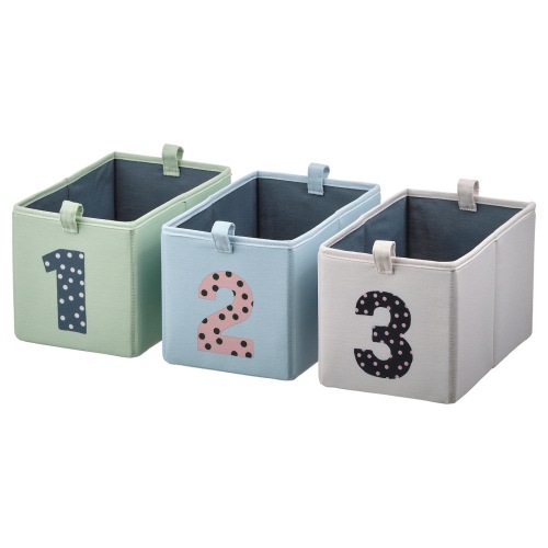 BARNDRÖM Box, set of 3 - green blue/beige 17x27x17 cm