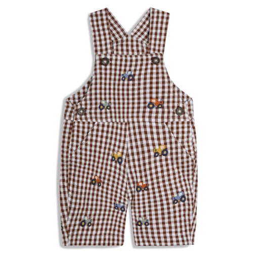 Embroidered Cotton Seersucker Overalls