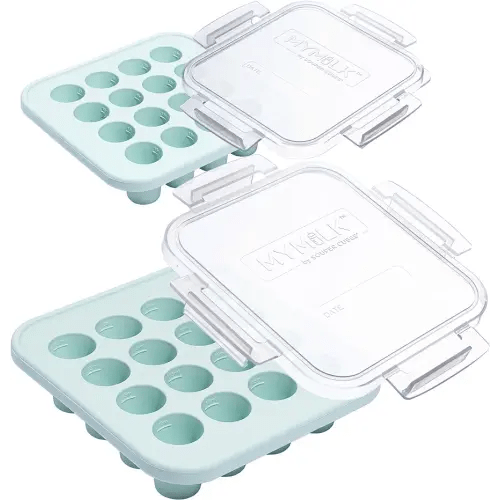 Souper Cubes MyMilk 1/2 oz. Silicone Breast Milk Freezer Trays, Each Pure Platinum Food-Grade Silicone Tray Holds 8 oz., Perfect For Baby Food Freezer Storage, Purees, and More - Mint - 2-Pack