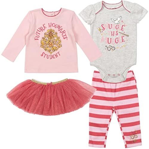 Harry Potter Baby Girls Bodysuit Graphic T-Shirt Mesh Skirt and Leggings 4 Piece Layette Set Newborn to Infant