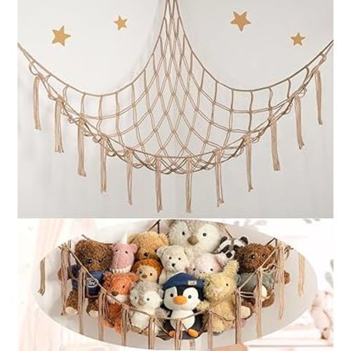Stuffed Animal Storage Hammock or Net Corner - Large Toy Hammock Net for Stuffed Animals Room Decor - Cute Stuff Animal Organizer Plush Holder - Kids Baby Nursery Essentials Wall Bedroom Home Decor