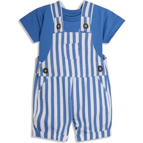 Cotton T-Shirt & Stripe Overalls Set, 3-6M
