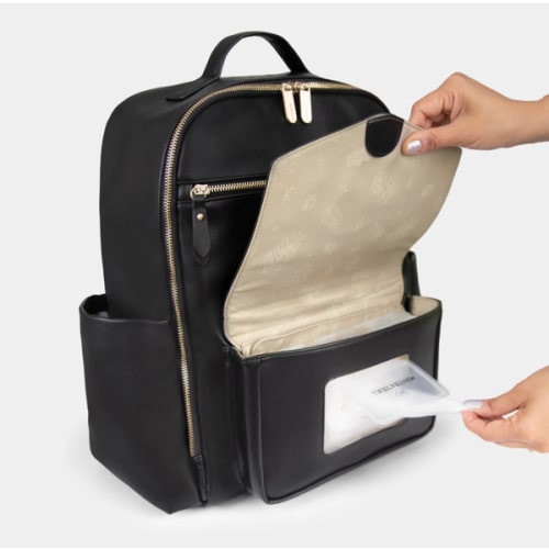 Peek-A-Boo Vegan Leather Diaper Bag Backpack 2.0 in Black
