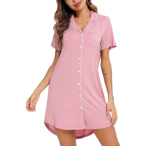 Anjue Pajama Nightgowns for Women Button Down Pajamas Tops Short/Long Sleeve Sleepwear Sleep Shirts Nightdress S-XXL