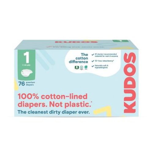 Kudos Chlorine Free Cotton-lined Disposable Diapers - Size 1 - 76ct