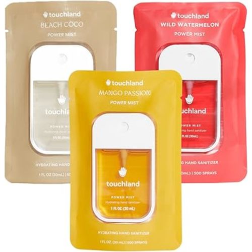 Touchland Power Mist Hydrating Hand Sanitizer Spray, TROPICAL Trio Set (Mango Passion, Beach Coco, Watermelon), 1 FL. OZ. Travel Size (Set of 3)