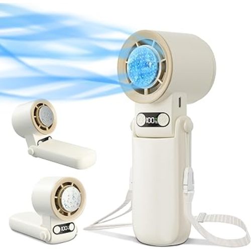 Portable Handheld Fan With Cooling Function, Durable & Break-Resistance 100-Speed Personal Fan Rechargeable Foldable, Up to 13 Working Hours, 3-IN-1 Design for Travel, Makeup, Outdoor (Apricot)