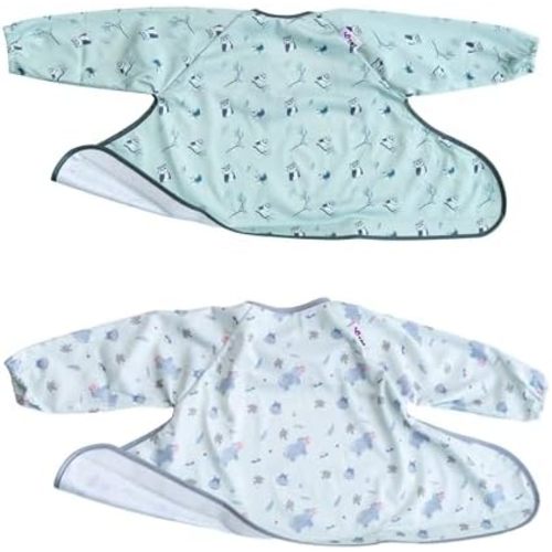 Tidy Tot™ Coverall Baby Weaning Bib for Bib & Tray Kit 2 PK. 2 Coverall Baby Feeding Bibs with Sleeves. Fits to Tidy Tot Tray
