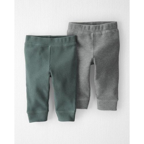 Baby 2-Pack Organic Cotton Waffle Knit Pants - 3M - Sugar Pine, Snowy Gray