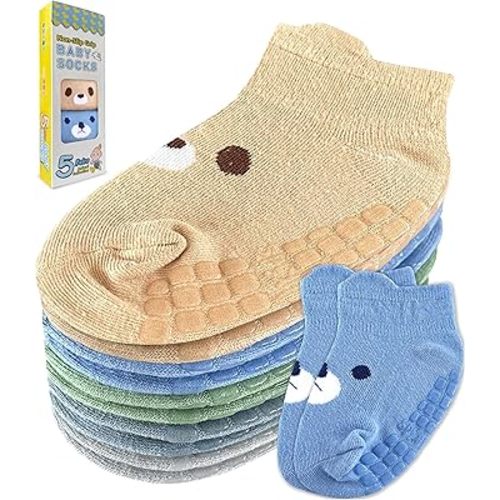 Simply Kids Baby Socks with Grips (5 Pairs) for 6 Months - 7 Years Old Toddler Ankle Sock